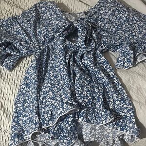 SHEIN Blue and White Floral Blouse